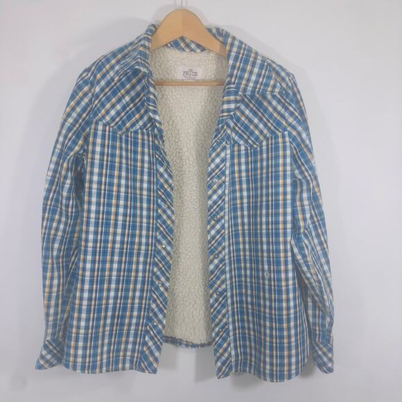 Vintage Prior Western Skacket Plaid Faux Shearling Lined Pearl Snap Workwear 38 - Picture 11 of 15
